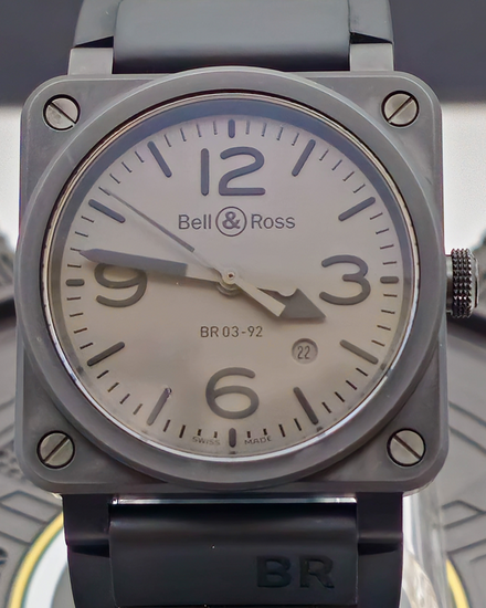 2017 Bell & Ross BR 03-92 Commando 42MM Grey Dial Rubber Strap (BR03-92-COMMANDO-CE)