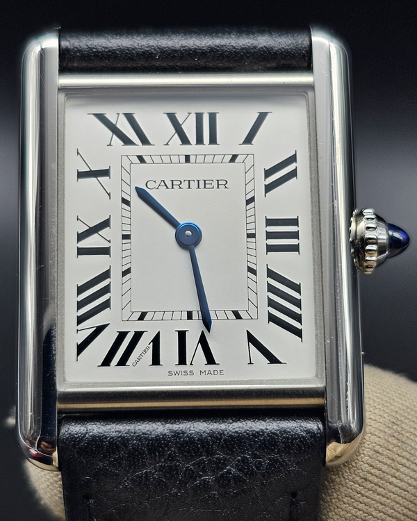 Cartier Tank 25.5MM Quartz Silver Dial Leather Strap (WSTA0062)