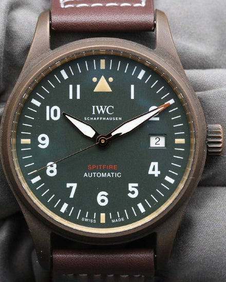 No Reserve - 2023 IWC Schaffhausen Pilot Spitfire 39MM Green Dial Leather Strap (IW326802)