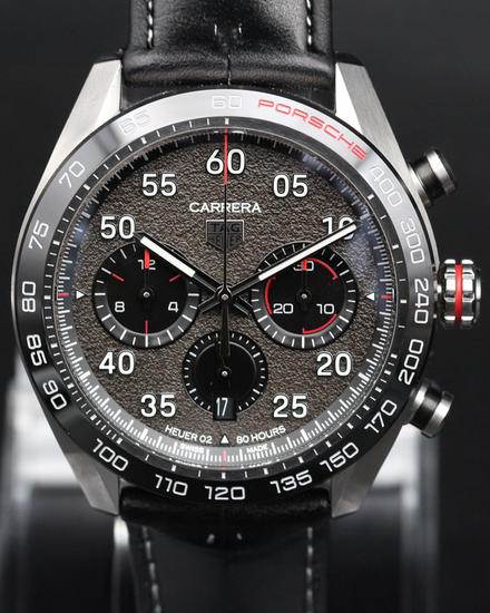 No Reserve - 2022 Tag Heuer Carrera Porsche Chronograph S.E. 44MM Grey Dial Leather Strap (CBN2A1F.FC6492)