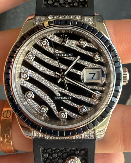 2009 Rolex Datejust "Zebra" 36MM Diamond Pavé Dial Rubber Strap (116199SANR)