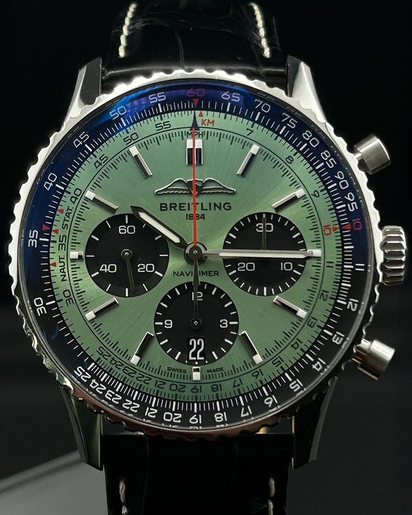 2022 Breitling Navitimer 1 B01 Chronograph 43MM Green Dial Leather Bracelet (AB0138241L1P1)