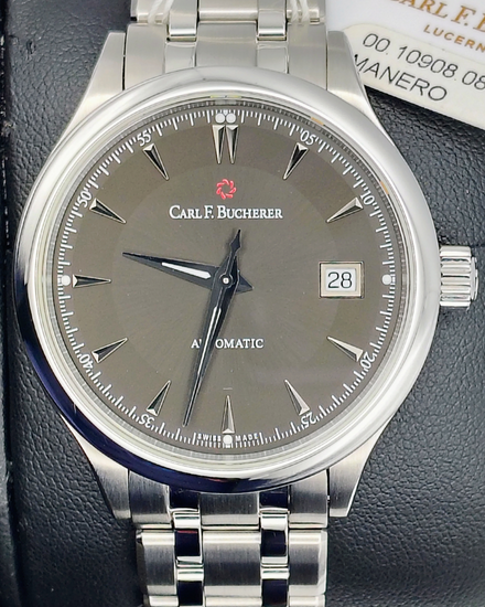 Carl F. Bucherer Manero AutoDate 38MM Black Dial Steel Bracelet (00.10908.08.33.21)
