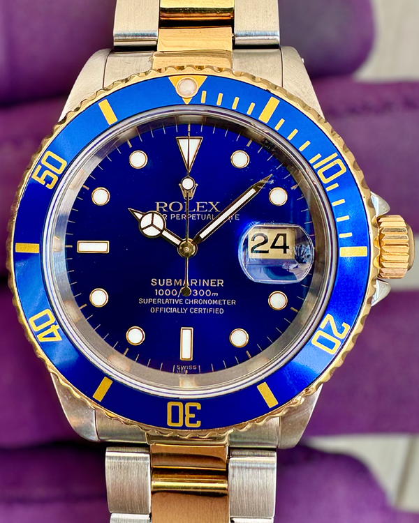 No Reserve - 1999 Rolex Submariner "Bluesy" 40MM Blue Dial Two-Tone Oyster Bracelet (16613)