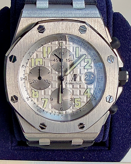 Audemars Piguet Royal Oak Offshore Chronograph 42MM Silver Dial Leather Strap (26020ST.OO.D001IN.02.A)