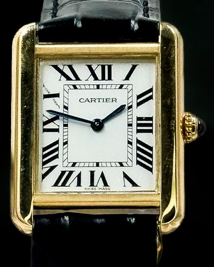 No Reserve - Cartier Tank Solo Gold 24.4MM Quartz White Dial Aftermarket Leather Strap (W5200002)
