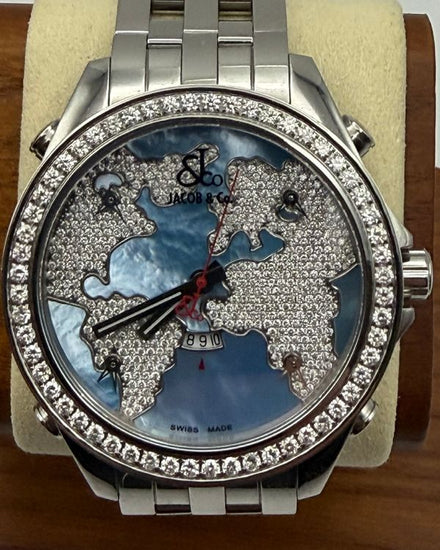 2022 Jacob & Co. Five Time Zones "The World Is Yours" 47MM Mother Of Pearl Dial Steel Bracelet (JCM-47WM)
