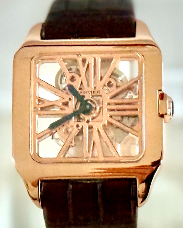 Cartier Santos Dumont 38.7MM Skeleton Dial Leather Strap (W2020057)