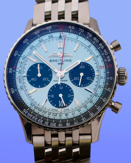 No Reserve - 2025 Breitling Navitimer 1 B01 Chronograph 43MM Ice Blue Dial Steel Bracelet (AB0138)