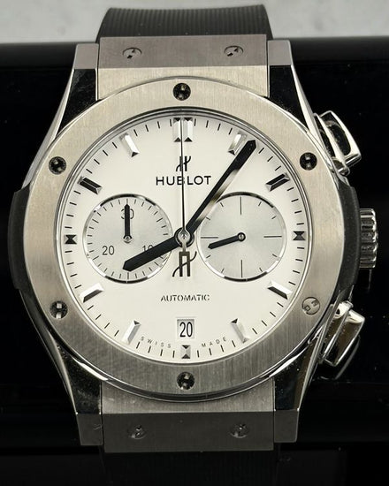 No Reserve - 2023 Hublot Classic Fusion Chronograph 42MM White Dial Rubber Strap (541.NX.2611.LR)