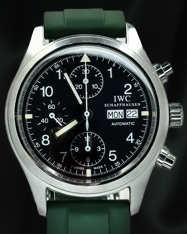 IWC Schaffhausen Pilot Chronograph 39MM Black Dial Aftermarket Rubber Strap (IW3706)