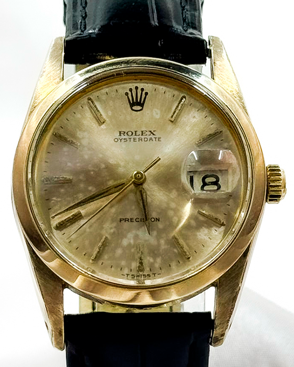 No Reserve - Rolex Oyster Precision Date 34MM Champagne Dial Aftermarket Leather Strap (6694)