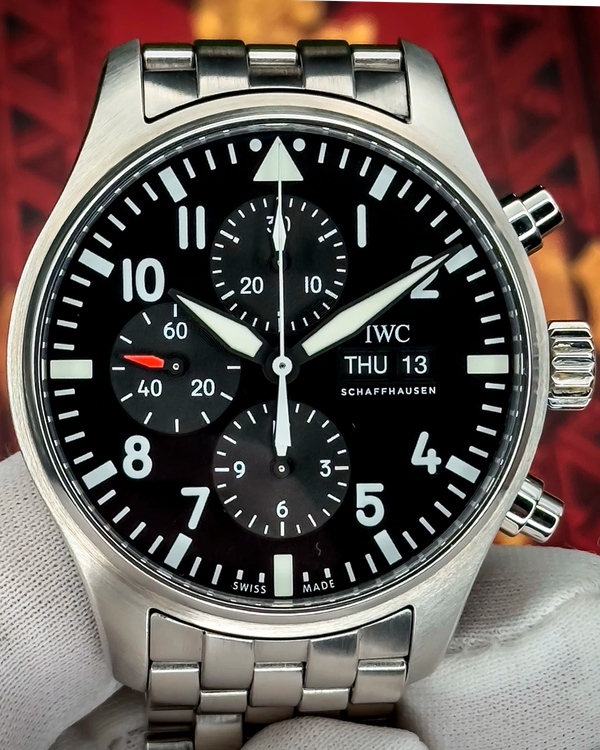 2017 IWC Schaffhausen Pilot Chronograph 43MM Black Dial Steel Bracelet (IW377710)