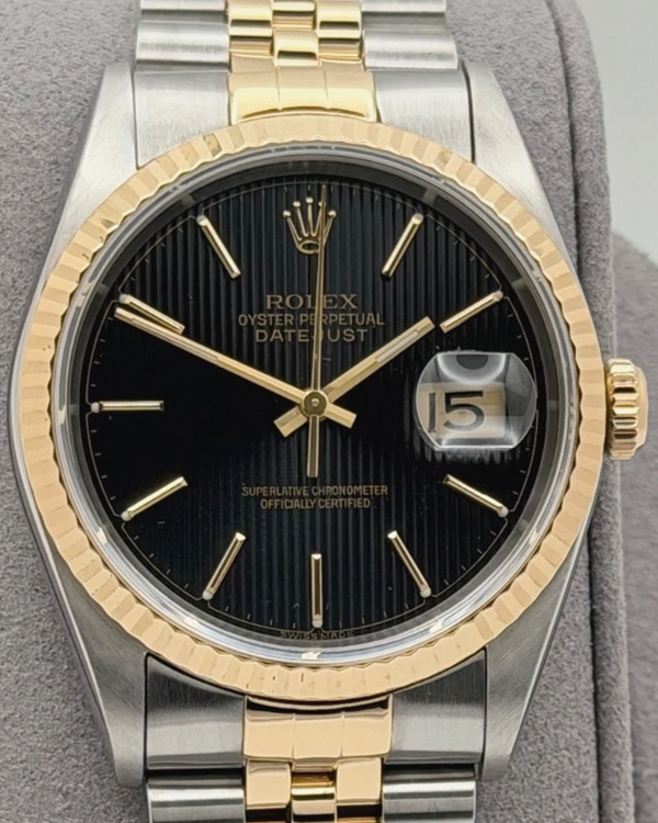 1995 Rolex Datejust 36MM Black "Tapestry" Dial Two-Tone Jubilee Bracelet (16233)