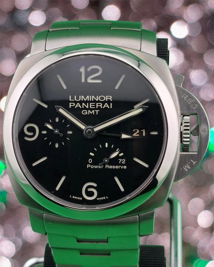 Panerai Luminor 1950 3 Days GMT 44MM Black Dial Steel Bracelet (PAM00347)