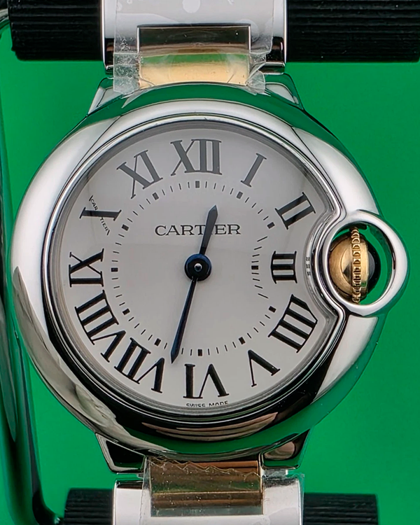 Cartier Ballon Bleu 28MM Quartz Silver Dial Two-Tone Bracelet (W69007Z3)