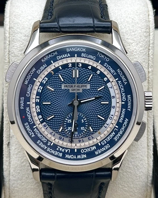 2021 Patek Philippe World Time Chronograph 39.5MM Blue Dial Leather Strap (5930G-010)