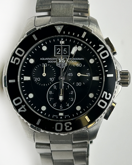 No Reserve - Tag Heuer Aquaracer 300M Chronograph 43MM Quartz Black Dial Steel Bracelet (CAN1010)