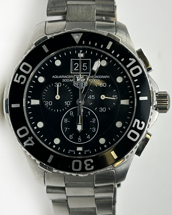 No Reserve - Tag Heuer Aquaracer 300M Chronograph 43MM Quartz Black Dial Steel Bracelet (CAN1010)