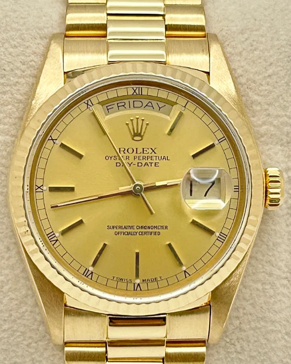 1987 Rolex Day-Date 36MM Champagne Dial Yellow Gold President Bracelet (18038)