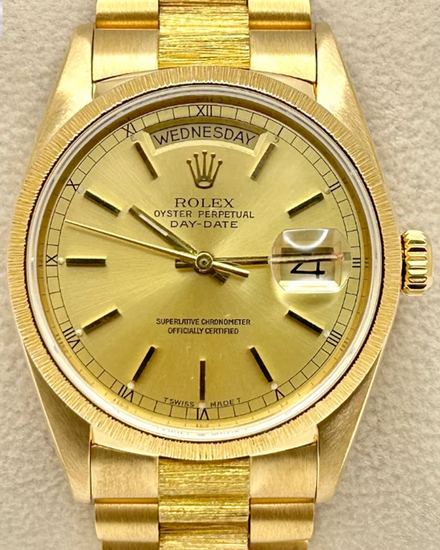 1987 Rolex Day-Date 36MM Champagne Dial Yellow Gold "Bark" President Bracelet (18078)