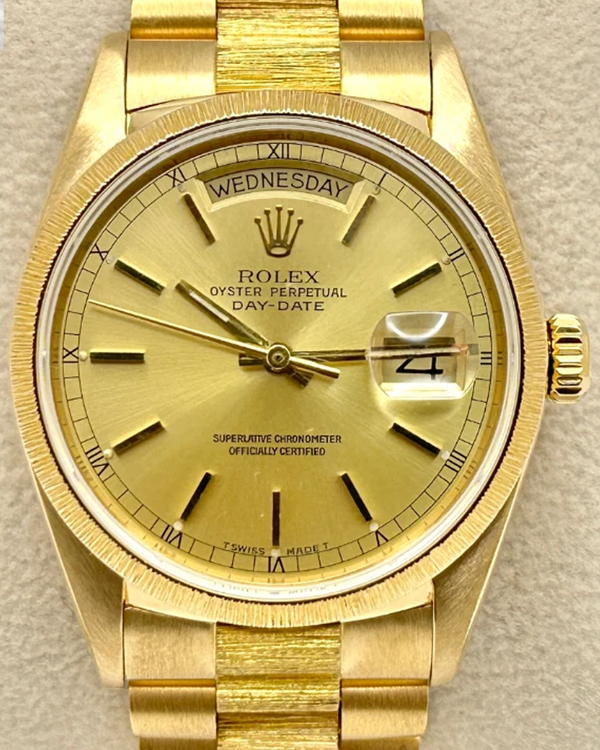 1987 Rolex Day-Date 36MM Champagne Dial Yellow Gold "Bark" President Bracelet (18078)