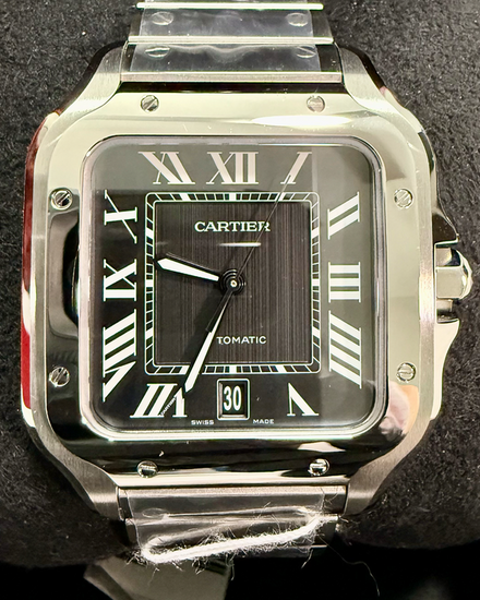 2025 Cartier Santos De Cartier 39.8MM Black Dial Steel Bracelet (WSSA0096)