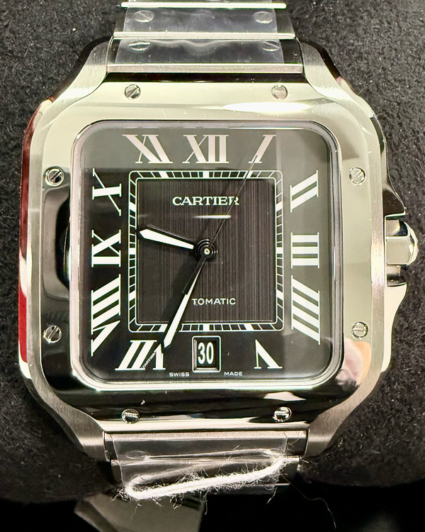 2025 Cartier Santos De Cartier 39.8MM Black Dial Steel Bracelet (WSSA0096)
