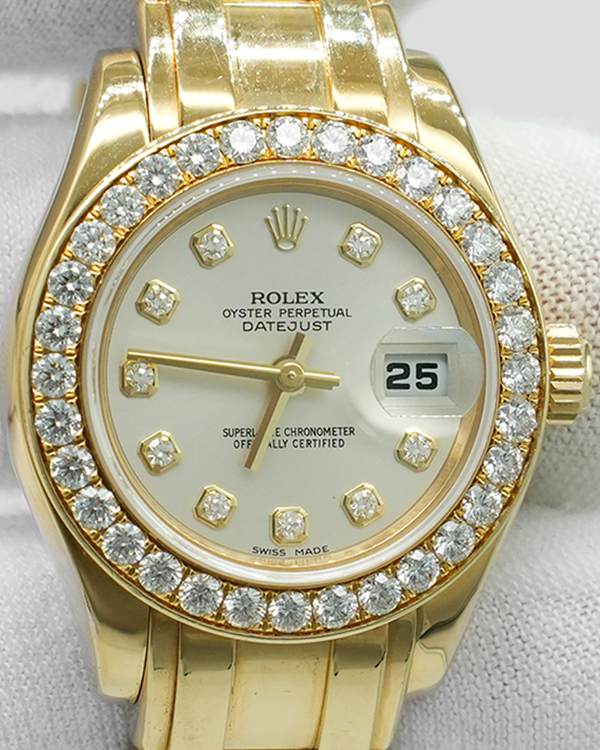Rolex Lady-Datejust 29MM White Dial Yellow Gold Pearlmaster Bracelet (80298)