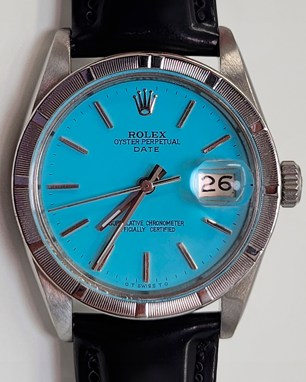 Rolex Oyster Perpetual Date 34MM Aftermarket Blue Dial Aftermarket Leather Strap (1500)