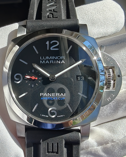 2017 Panerai Luminor 1950 "America's Cup" 44MM Black Dial Rubber Strap (PAM00727)