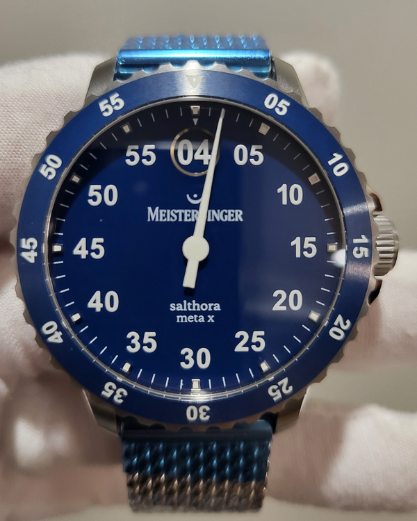working 2023 MeisterSinger Salthora Meta X 43MM Blue Dial Steel Bracelet (SAMX908)
