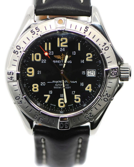 Breitling Superocean 41MM Black Dial Leather Strap (A17040)