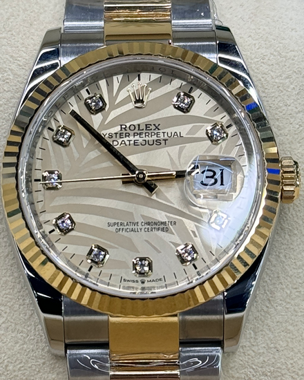2024 Rolex Datejust 36MM Champagne "Palm Motif" Dial Two-Tone Oyster Bracelet (126233)