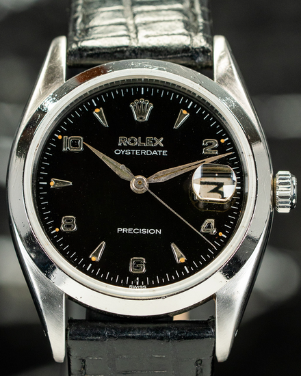 Rolex Oyster Precision Date 34MM Black Dial Aftermarket Leather Strap (6494)