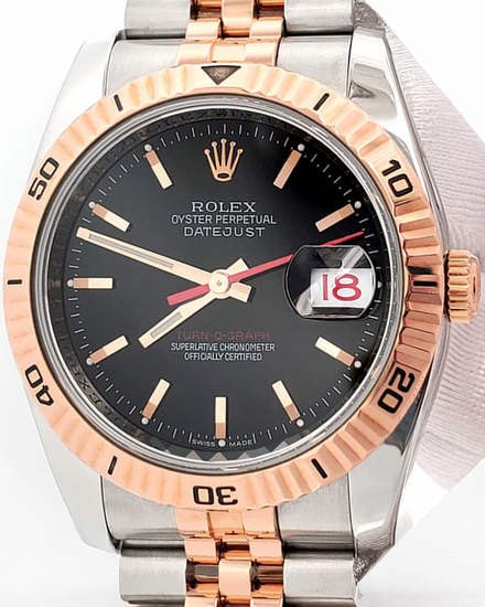 Rolex Datejust Turn-O-Graph 36MM Black Dial Two-Tone Super Jubilee Bracelet (116261)