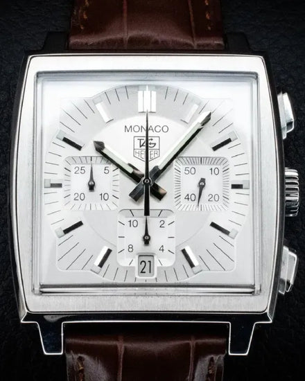 2001 Tag Heuer Monaco 38MM Silver Dial Leather Strap (CW2112)