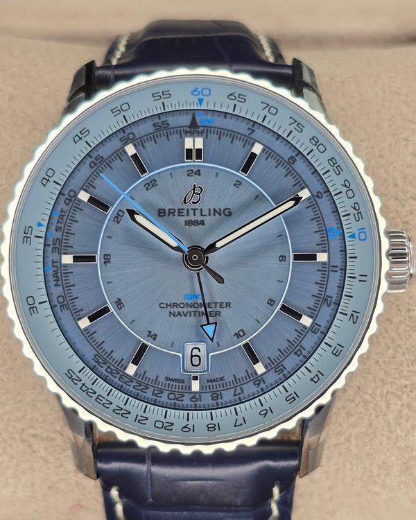 2025 Breitling Navitimer GMT 41MM Ice Blue Dial Leather Strap (A32310171C1P1)