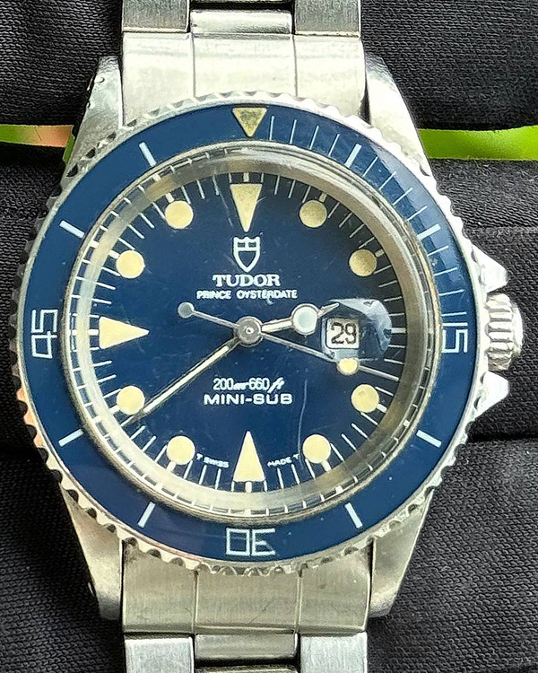 working Rare Tudor Prince Oysterdate Submariner "Mini-Sub" 33MM Blue Dial Steel Bracelet (94400)