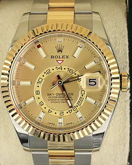 2021 Rolex Sky-Dweller 42MM Champagne Dial Two-Tone Oyster Bracelet (326933)