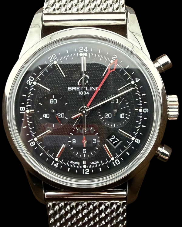 No Reserve - 2017 Breitling Transocean Chronograph GMT L.E. 43MM Black Dial Steel Bracelet (AB045112/BC67)