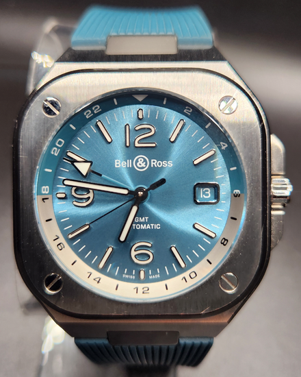 2023 Bell & Ross BR 05 GMT "Sky Blue" 41MM Blue Dial Rubber Strap (BR05G-PB-ST/SST)