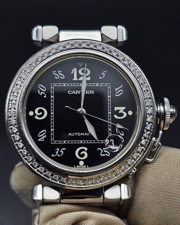Cartier Pasha De Cartier C 35MM Aftermarket Black Dial Steel Bracelet (W31043M7)