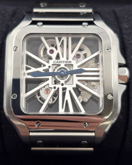 2018 Cartier Santos De Cartier 39.8MM Skeleton Dial Steel Bracelet (WHSA0007)