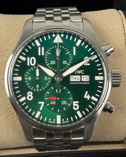 2023 IWC Schaffhausen Pilot Chronograph 43MM Green Dial Steel Bracelet (IW378006)