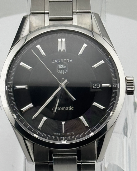 No Reserve - Tag Heuer Carrera Calibre 5 39MM Black Dial Steel Bracelet (WV211B-0)