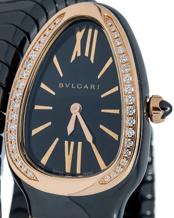 Bvlgari Serpenti 23MM Quartz Black Dial Ceramic Bracelet (SPC35BG)