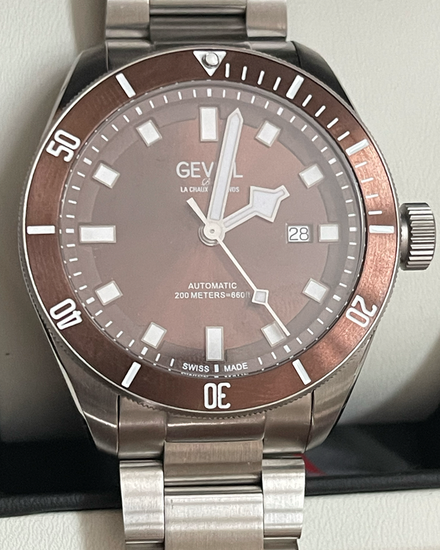 No Reserve - Gevril Yorkville 43MM Brown Dial Steel Bracelet (48607)