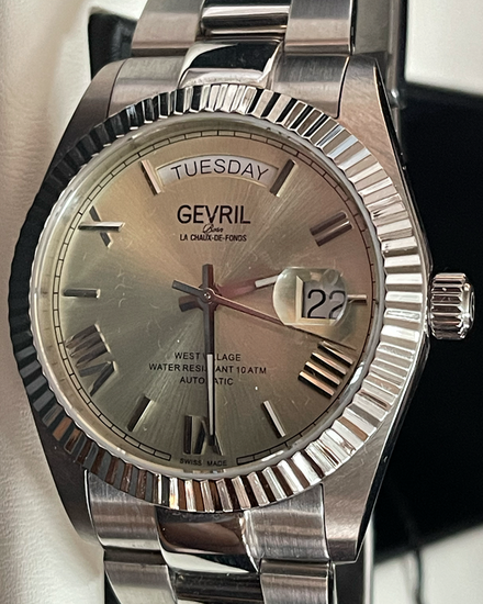 No Reserve - Gevril West Village Day-Date 40MM Champagne Dial Steel Bracelet (48951B)