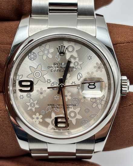 2017 Rolex Datejust 36MM Silver "Floral Motif" Dial Oyster Bracelet (116200)